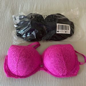Victoria's Secret Dream Angel’s Pink Lace Push-Up Bra and Black Lace Lined Demi